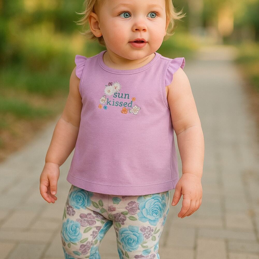 Carter's Girls Top Sz 3 Mo Lavender Flutter Sleeve Sun Kissed Fish Flowers NEW